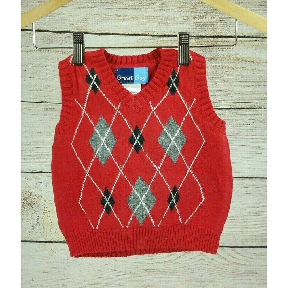 Kids Red Sleeveless Sweater Vest Toddler Boys Girls Top Outwear Pullover 2T